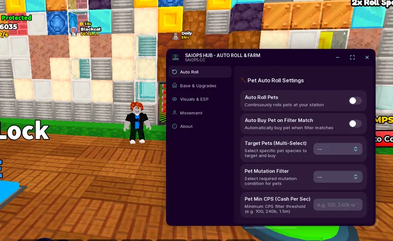 Auto build base, AUTO ROLL AND BUY PET/BLOCKS WITH FILTERS