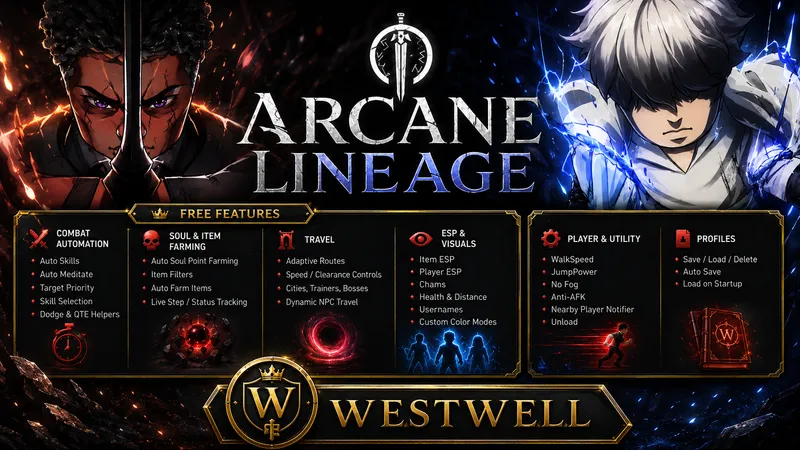 Auto Skills • Soul Farm • Item Farm • Travel • ESP • Profile