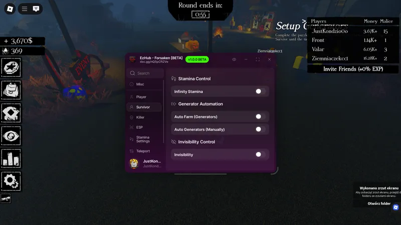 Forsaken EzHub - Auto Farm And More! (BETA Version)