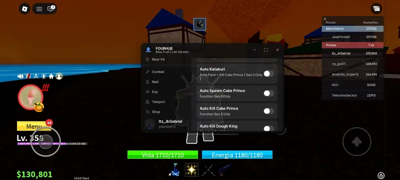 [🎃TIGER🐯] Blox Fruits [FourHub] AutoFarm,Teleport,Auto Raid And More