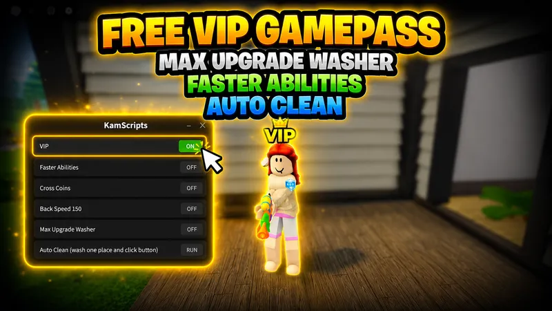 free vip gamepass max washer faster abilities auto clean
