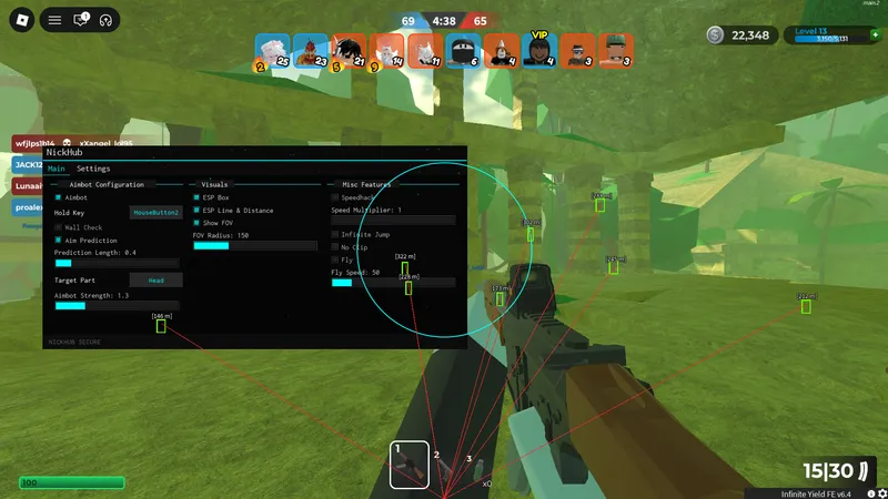 Nickhub Esp Box Esp Line Aimbot Fly Speedwalk Noclip Etc