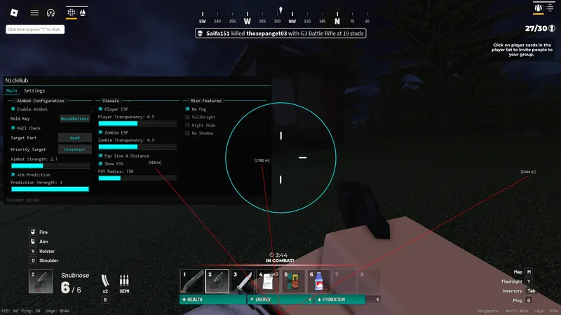 Nickhub Esp Player Esp Zombie Esp Line No fog Etc