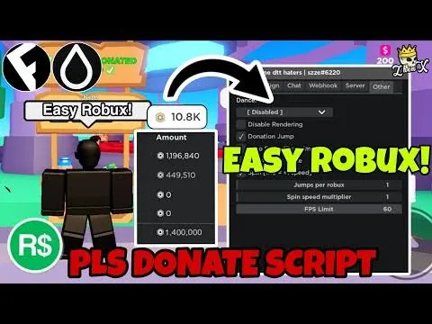 PLS DONATE AUTO FARM ROBUX FLY AVATAR TROLL CHAT RAINBOW TEX