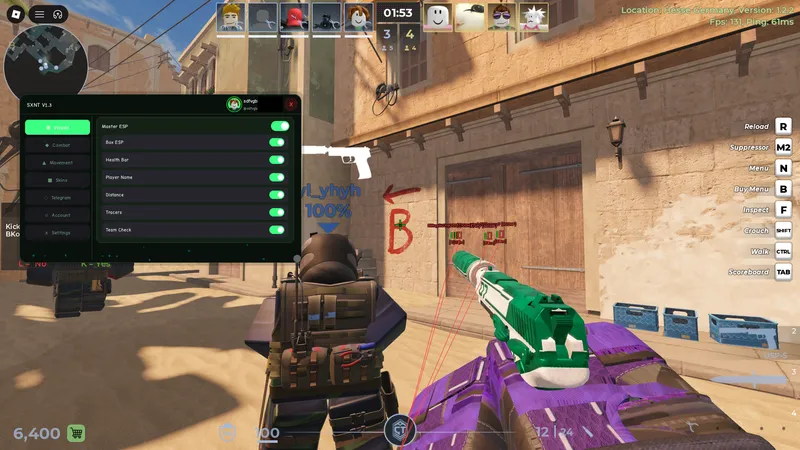 SXNT MODS V1.3 — ESP, Aim, Fly, Skins